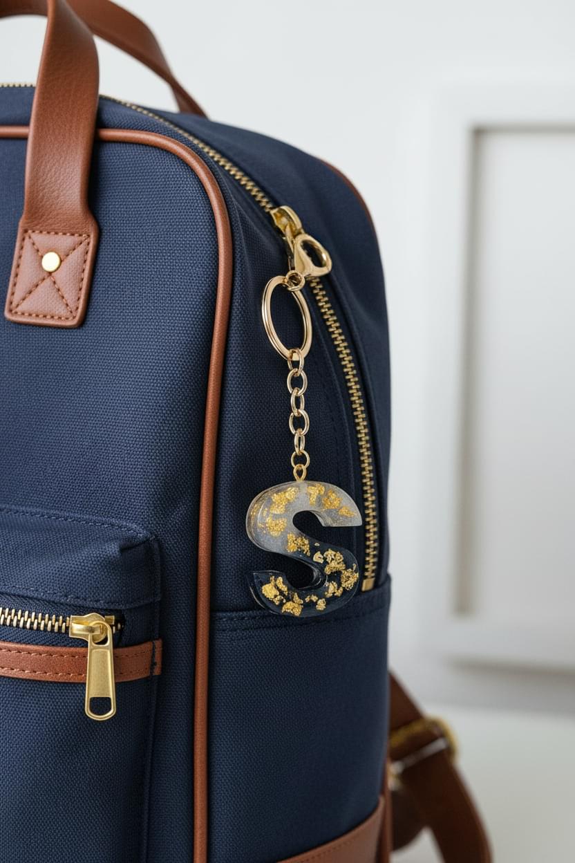 Premium Resin Letter “S” Keychain – Personalised Alphabet Key-chain for Bags & Keys.