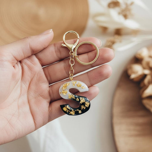 Premium Resin Letter “S” Keychain – Personalised Alphabet Key-chain for Bags & Keys.