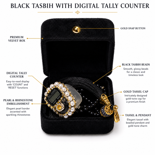Luxury Black & Gold Tasbih Gift Set | Digital Zikr Counter Gift Box