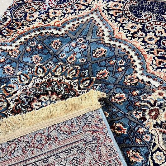 Beautiful Turkish Velvet Prayer Mat | Soft Anti-Skid Carpet Islamic Prayer Rug | Luxury Muslim Musalla for Men & Women - Blue.