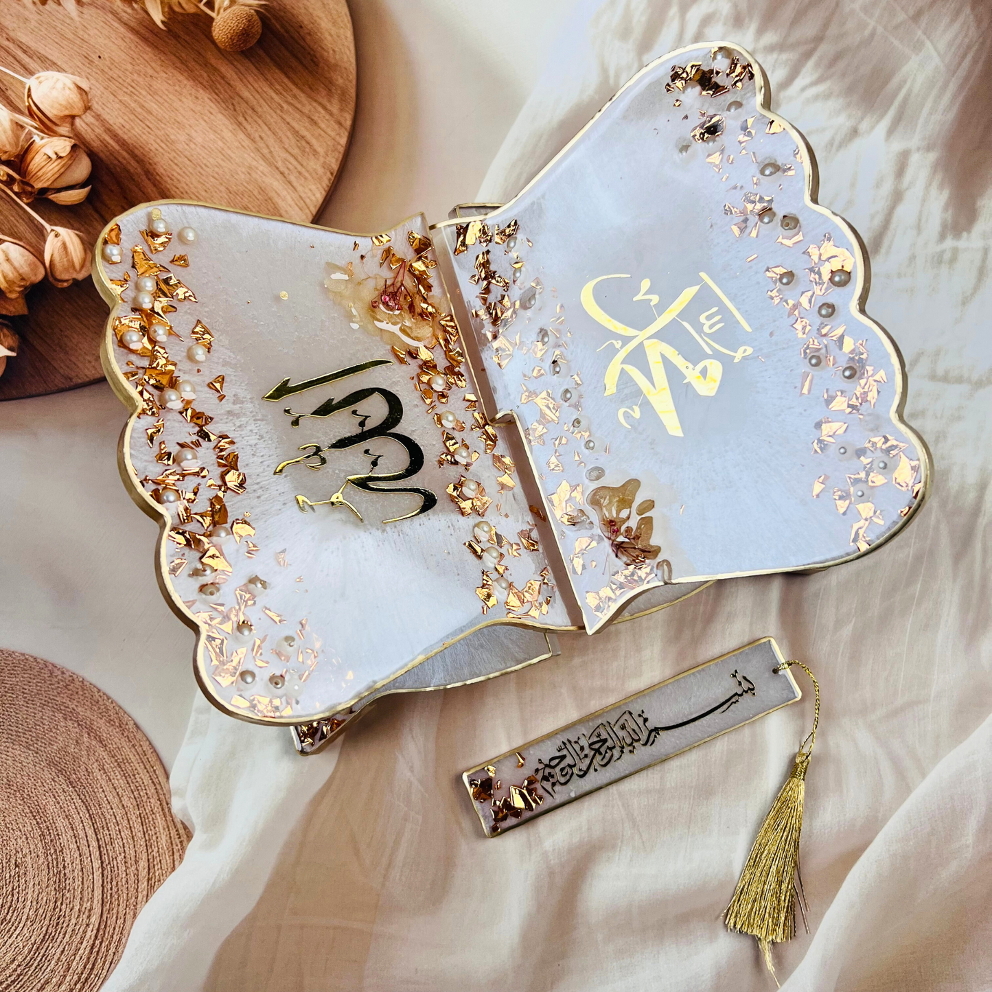 Misty Rose Elegance: Barkat-e-Jariyah Resin Quran Hamper | Quran Gift Set