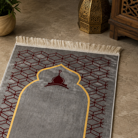 Grey Turkish Prayer Mat | Elegant Janamaz | Luxury Islamic Prayer Rug