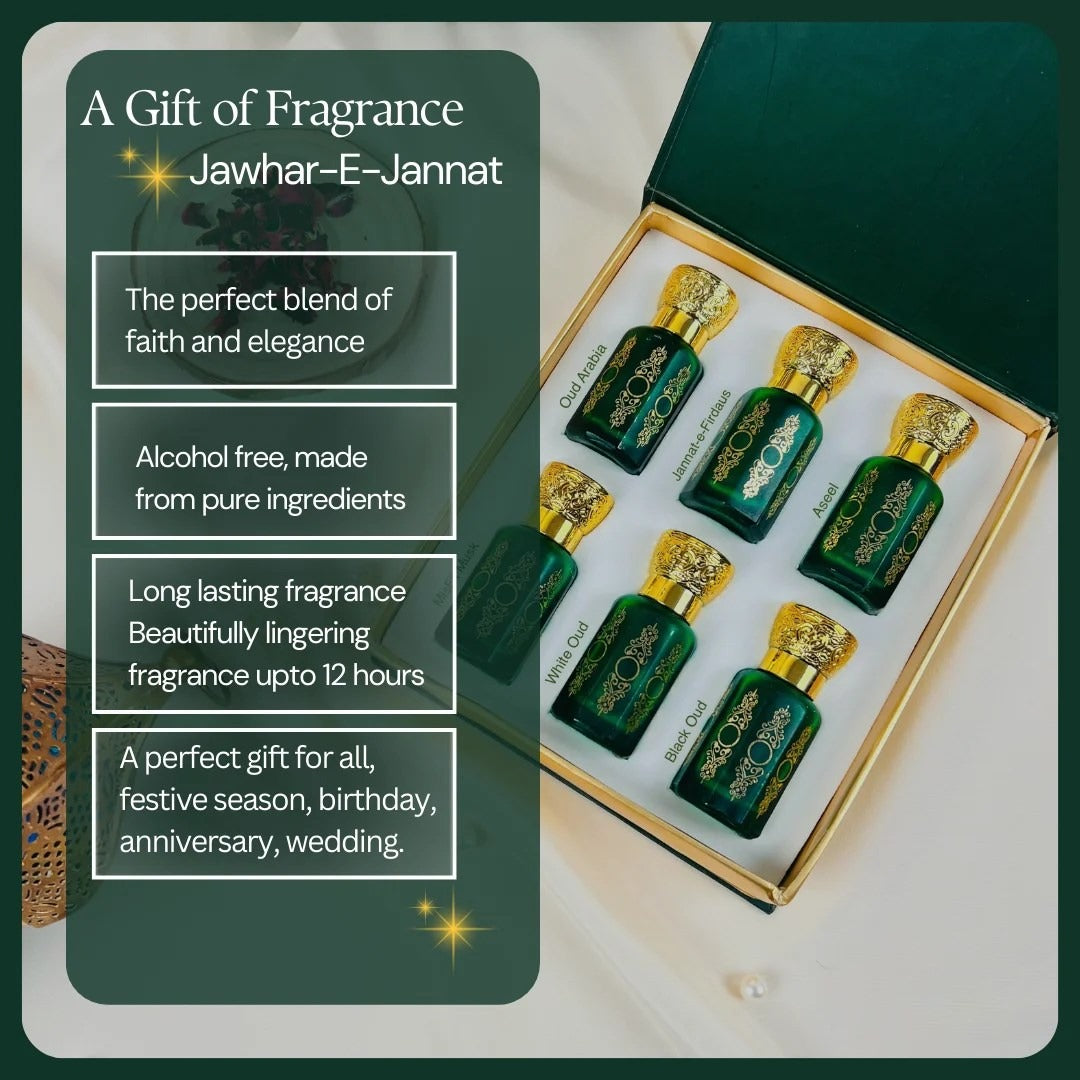 Premium Attar Collection – Jawhar-e-Jannat: 6 Exquisite Fragrances | Alcohol Free | Luxury Perfume Oil Gift Set