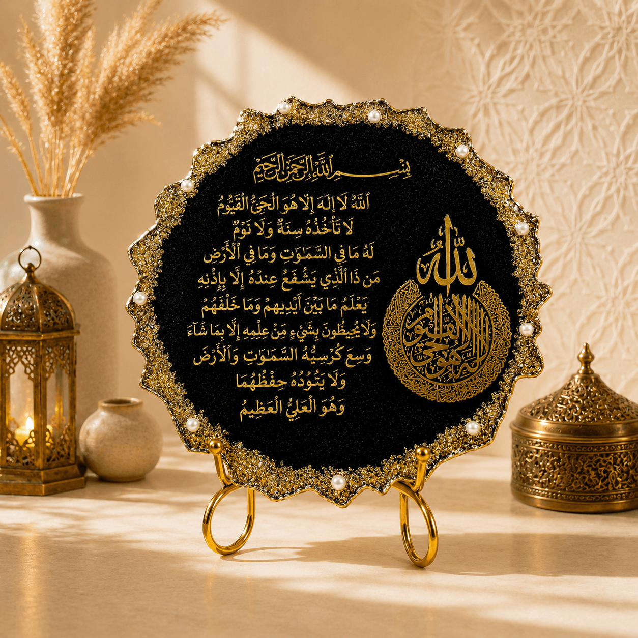 Premium Muslim Home Décor Resin Stand – Handmade Black Art Edition | Luxury Handmade Islamic Resin Stand Art | Black & Gold Décor | Al-Hadaya.