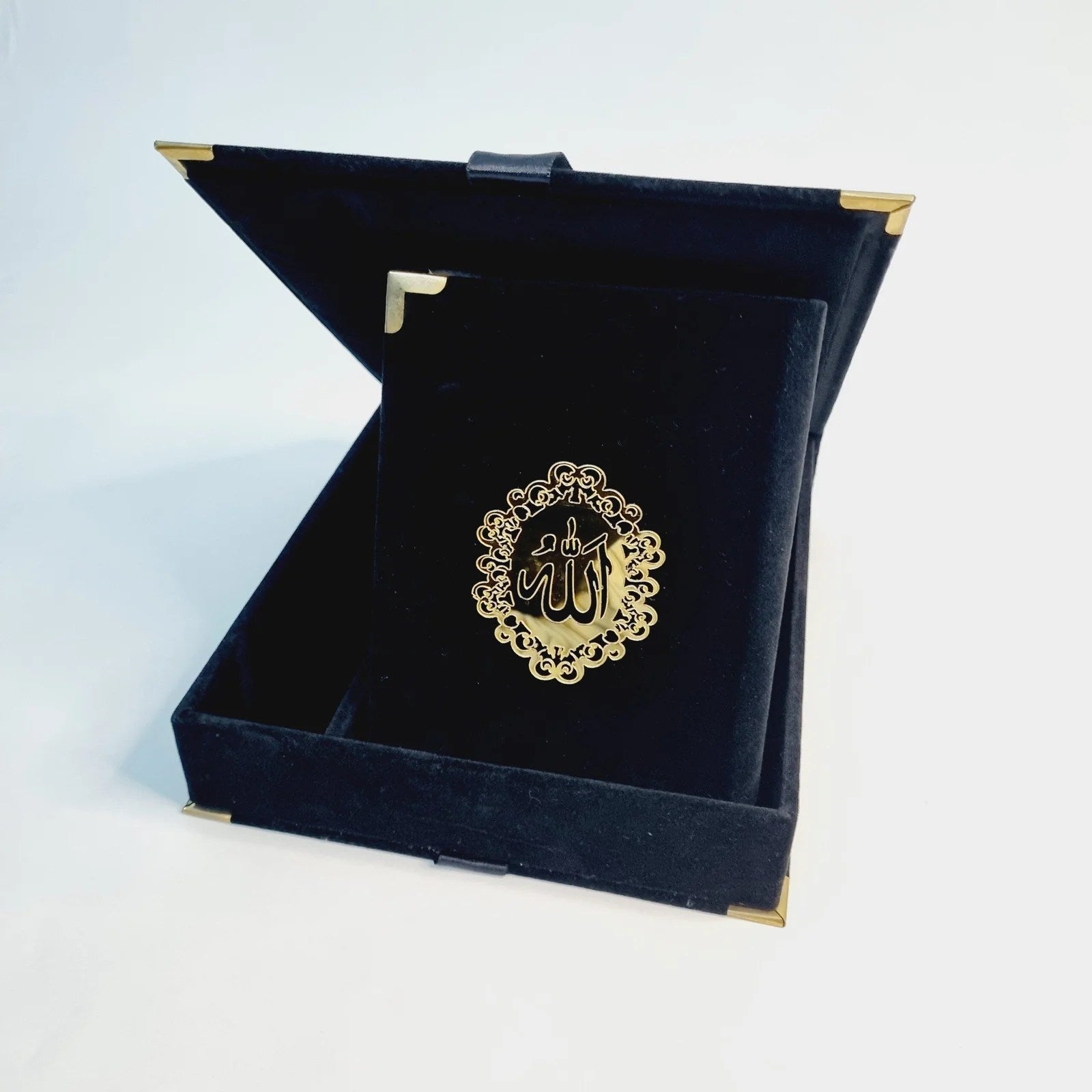 Royal Black Quran Gift Box for Men | Black Velvet Islamic Hamper with quran