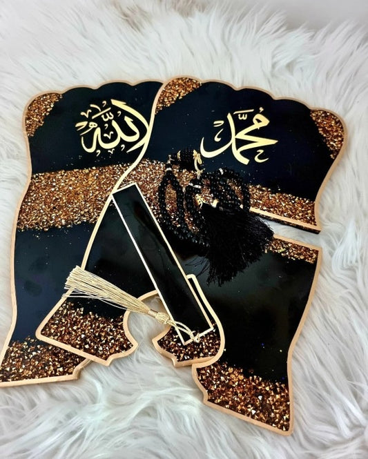 “Premium resin Quran stand for home decor – black and gold Islamic art gift”