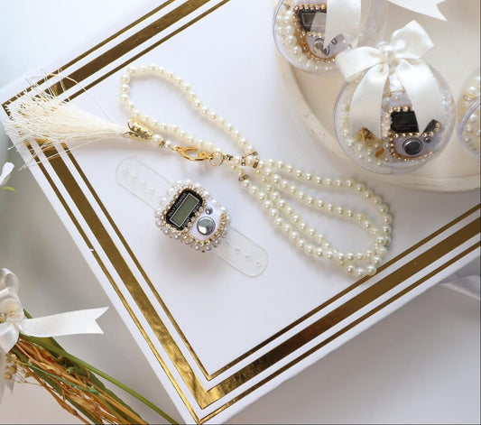 Digital Tasbih Set: Pearl Prayer Beads, Muslim Wedding Favor, Islamic Gifts, Ramadan, Eid.
