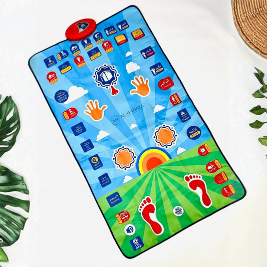 Educational interactive adult prayer mat in rainbow colors with touch-sensitive keys and audio recitation.