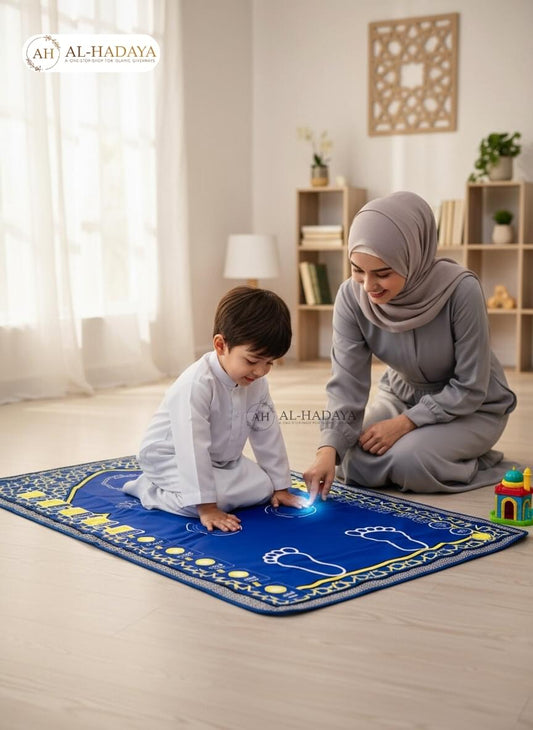 SAJADAH digital Salah mat for children, waterproof and fire-resistant with multi-language recitations.
