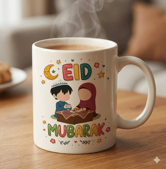 Eid Mubarak Mug for Kids with Cute Islamic Design.