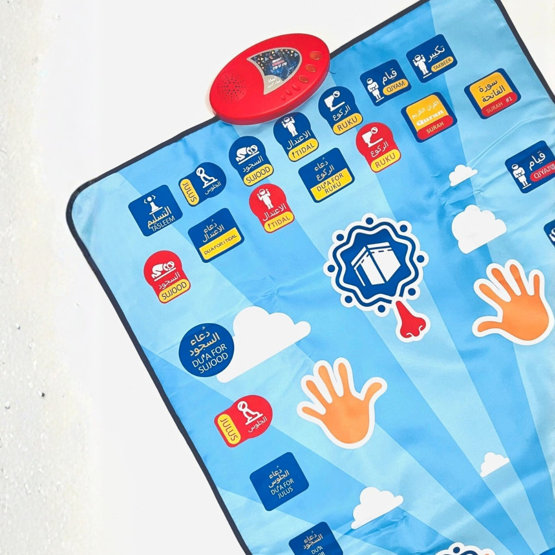 Educational interactive adult prayer mat in rainbow colors with touch-sensitive keys and audio recitation.
