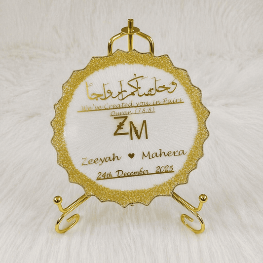 Handmade Personalized Nikah Resin Thumb Tray | Blissful Beige | Wedding Gift Keepsake.