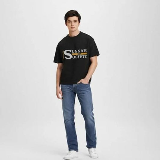 Premium black cotton Islamic T-shirt encouraging faith and modest living.