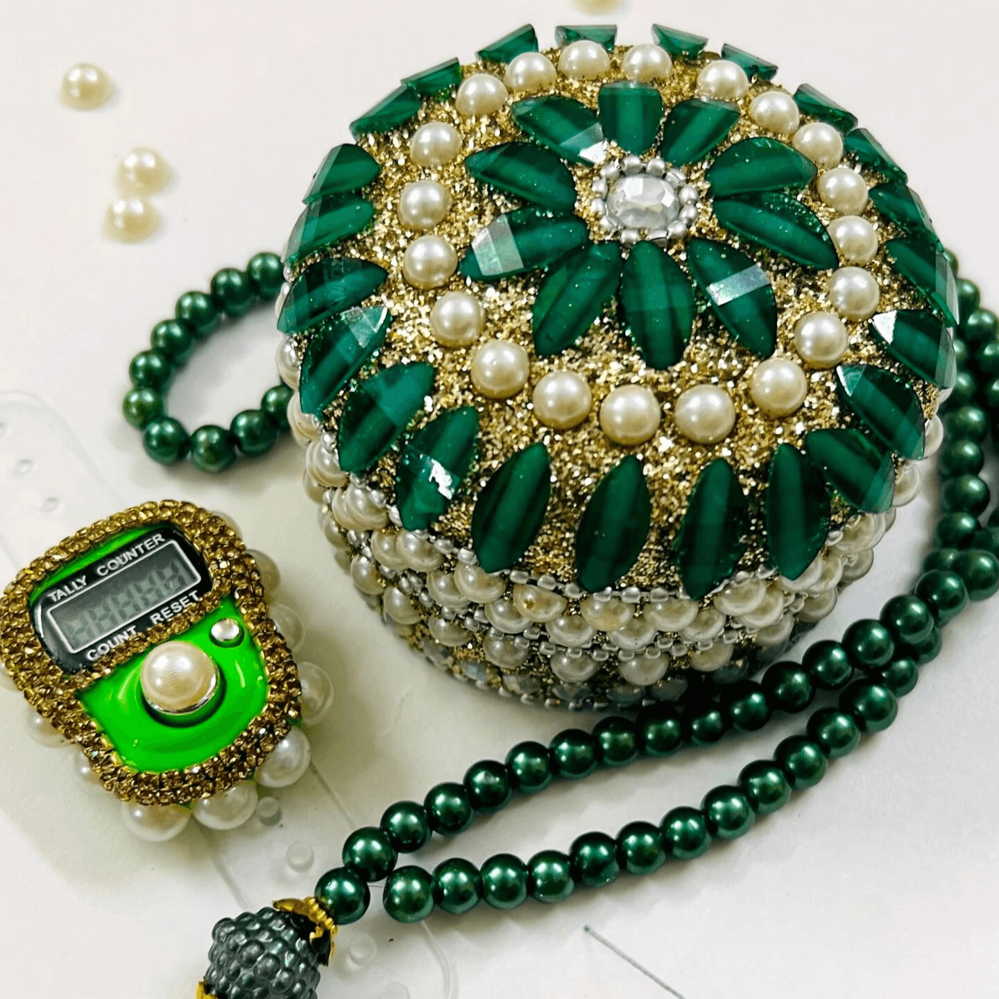 GREEN TURKISH TASBEEH AND DIGITAL COUNTER