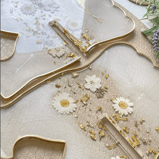 Elegant resin Quran rehal handcrafted with real dried flowers