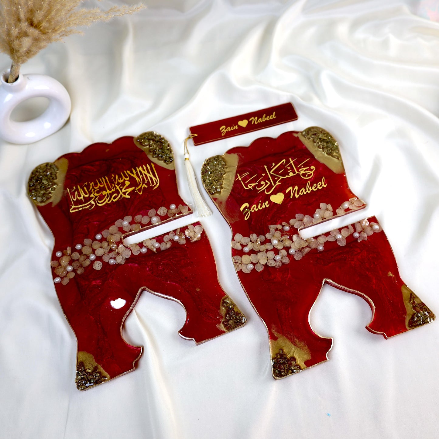 Handcrafted Maroon Resin Quran Stand with Bookmark.
