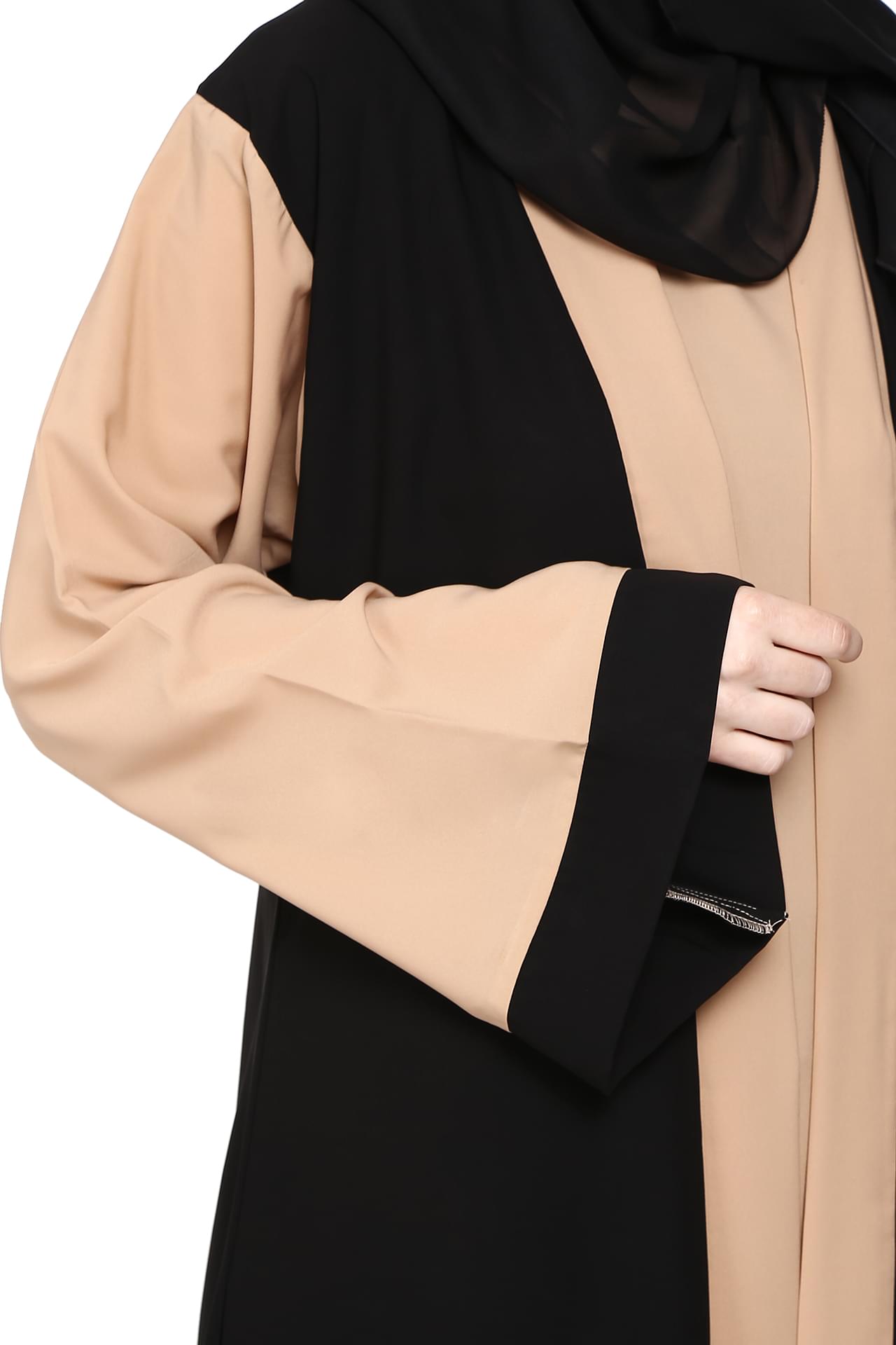 Regular Wear Double Sharag Abaya – Skin & Black Elegant Modest Dress.