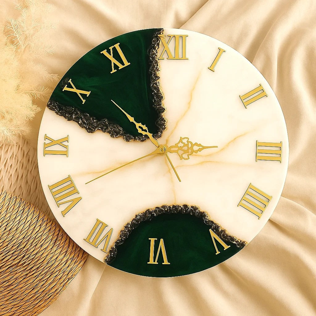 Custom resin wall clock made with premium pigments, ideal for housewarming