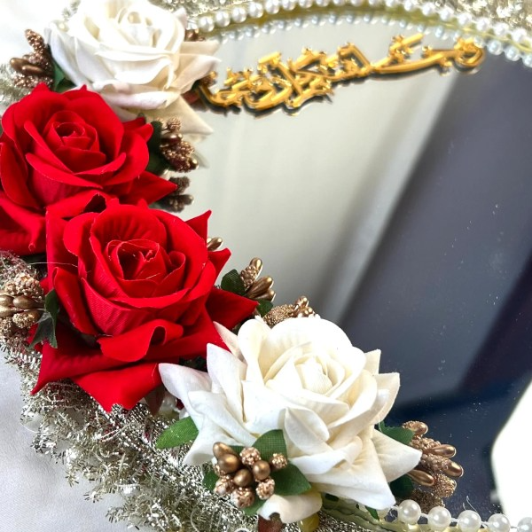 Elegant Islamic Wedding Mirror with Floral Frame and Rose Design