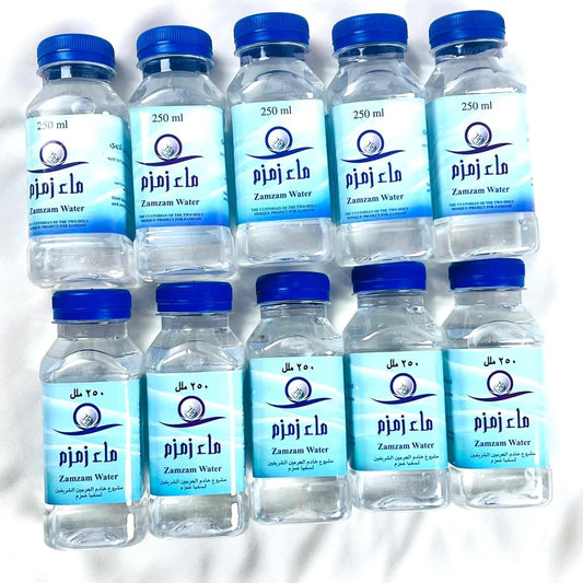 24-pack Zam Zam water 250ml bottles imported directly from Saudi Arabia.