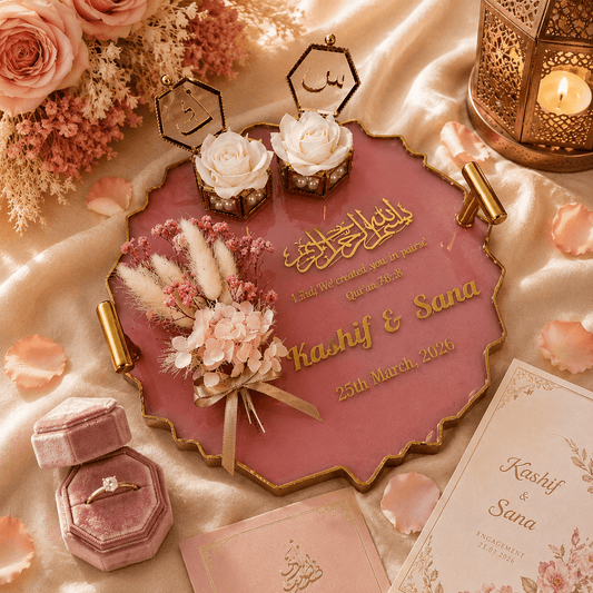 Personalized Islamic Engagement Ring Tray For Engagement Ceremony & Ring Presentation Decor.
