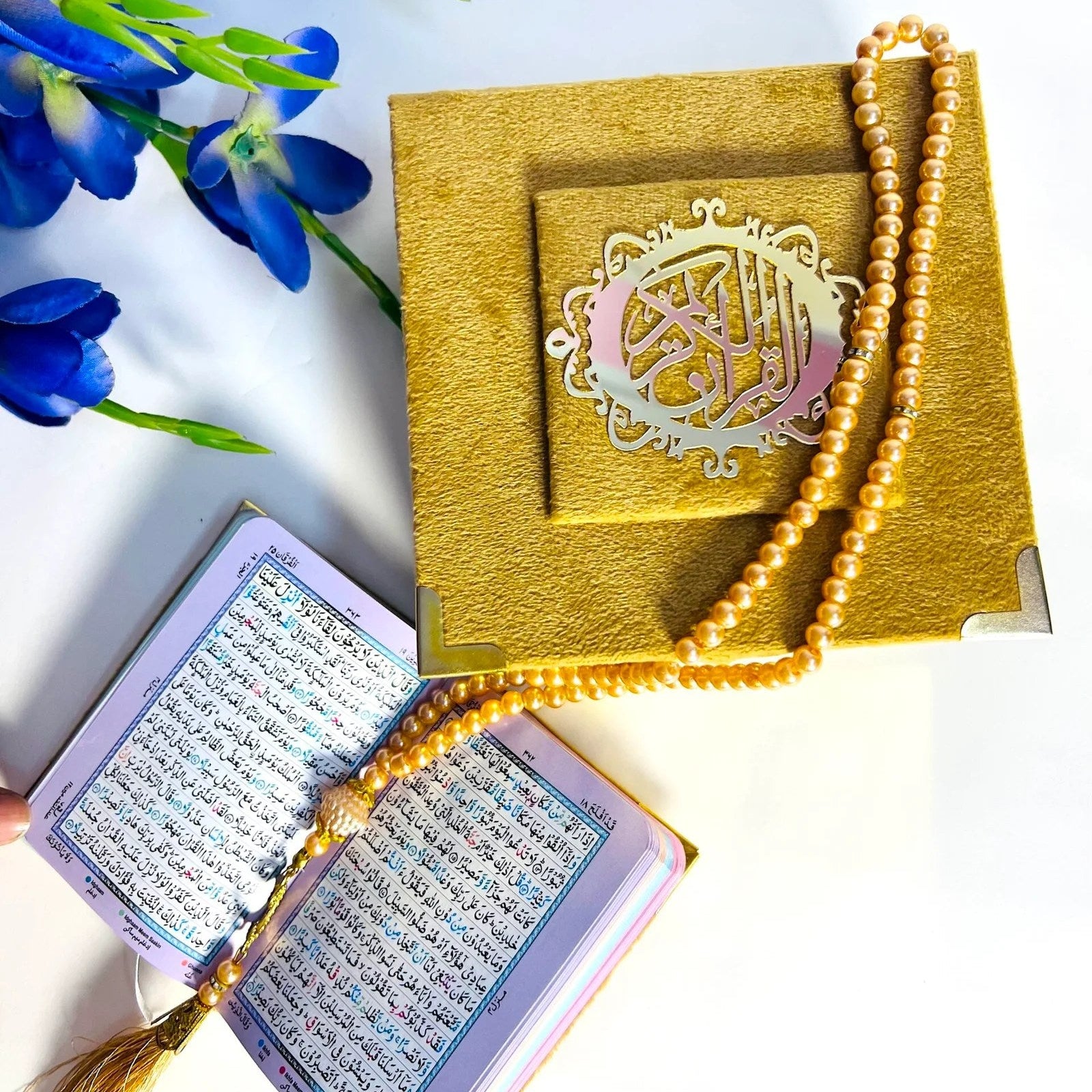 Mini Quran Tasbih Set Personalized Velvet Mini Quran Pearl Tasbeeh