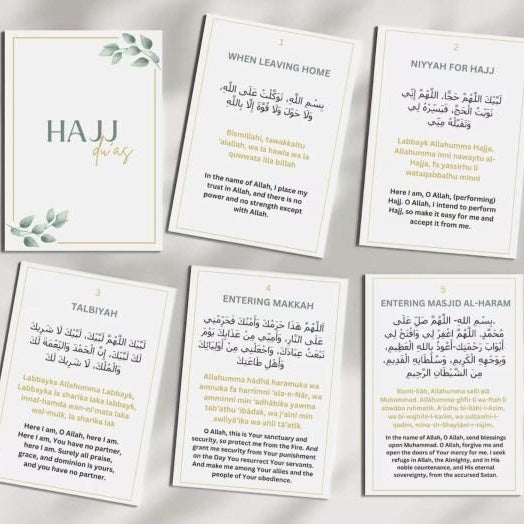 Compact Hajj dua cards set with ring binder for easy carrying during pilgrimage.