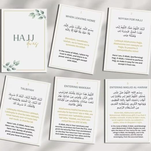 Compact Hajj dua cards set with ring binder for easy carrying during pilgrimage.