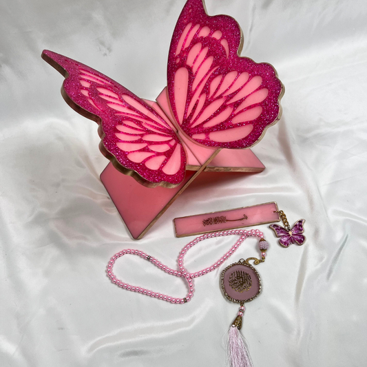 Floral resin Quran holder with real pressed flowers and personalized pink finish