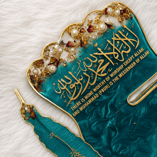 Handcrafted Torqoise Resin Quran Stand with Bookmark| Mother & Kid Set.