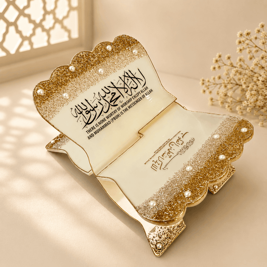 Pearl White & Gold Premium Couple Ibadah Set.