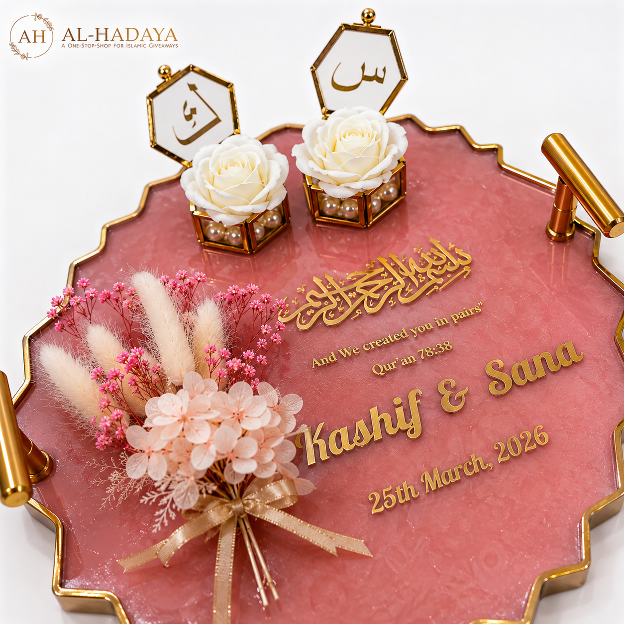 Personalized Islamic Engagement Ring Tray For Engagement Ceremony & Ring Presentation Decor