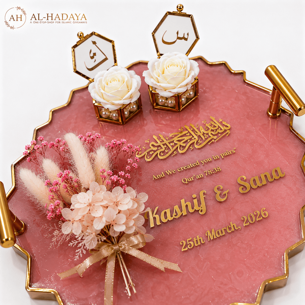 Personalized Islamic Engagement Ring Tray For Engagement Ceremony & Ring Presentation Decor.