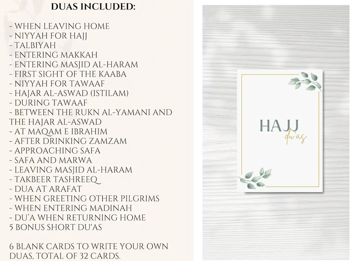 Hajj Dua Cards, Hajj Duas Physical Cards, Duas For Hajj, Hajj Flashcards, Hajj Duas PDF| Total of 32 cards.