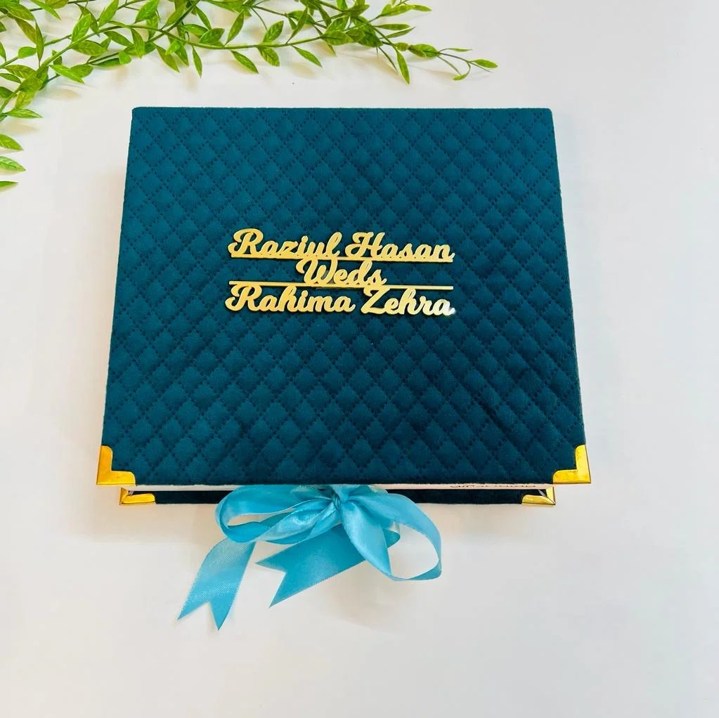 Luxury emerald velvet gift set for bride and groom with prayer accessories.
