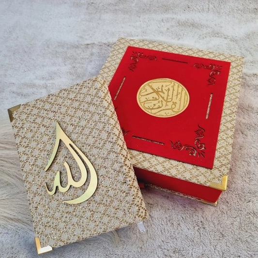βAesthetic velvet Quran gift set β beige and red color with gold detailingβ