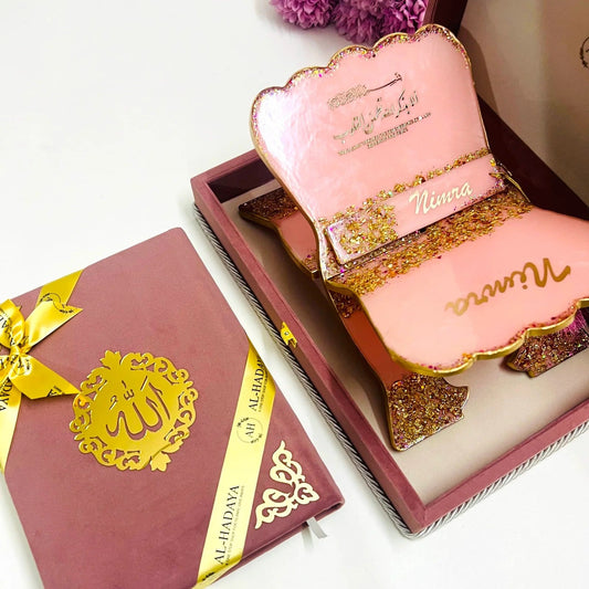 Pink Velvet Quran & Resin Holder Gift