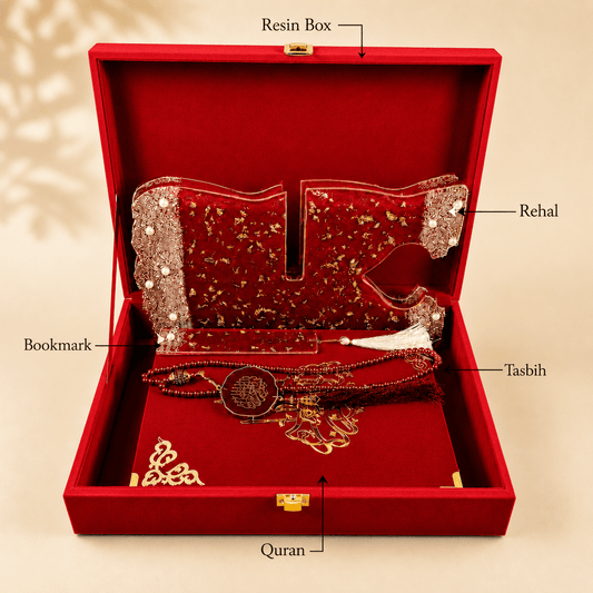 Red Couple Quran Hamper | Resin Islamic Gift Set for Couple.