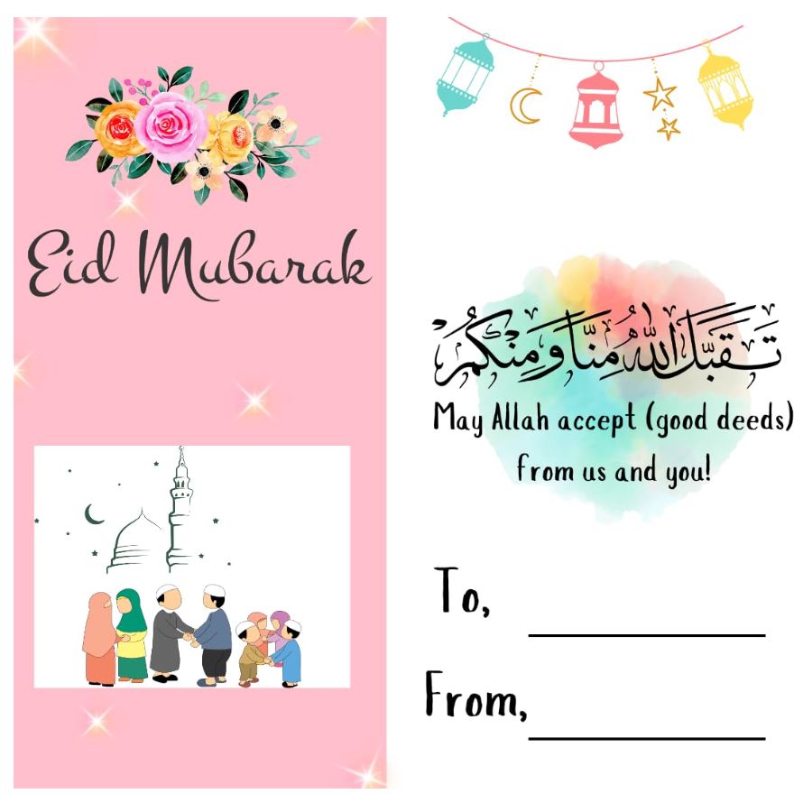 Eid mubarak PACK OF 24 Eidi Card With Cuts For Keeping Currency Notes And space for writing Names For gifts Ramadan cards, Eid Mubarak|Eidi cards for kids
