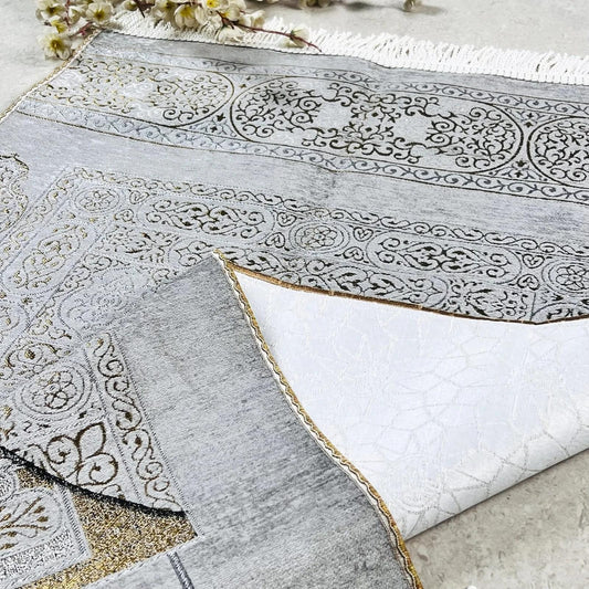 Turkish Islamic Prayer Mat | Soft & Comfortable Turkish Prayer Rugs/Janamaz - Grey.