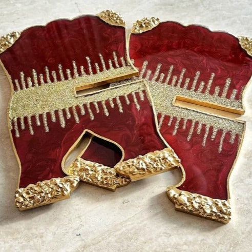 maroon and golden Resin Islamic book holder with artistic flower detailing, perfect Muslim gift idea