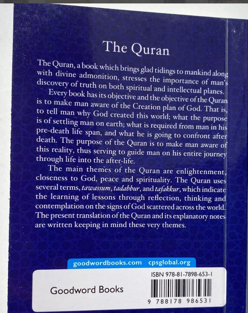 The Quran in English: Pocket Size Paperback, Maulana Wahiduddin Khan Translation.