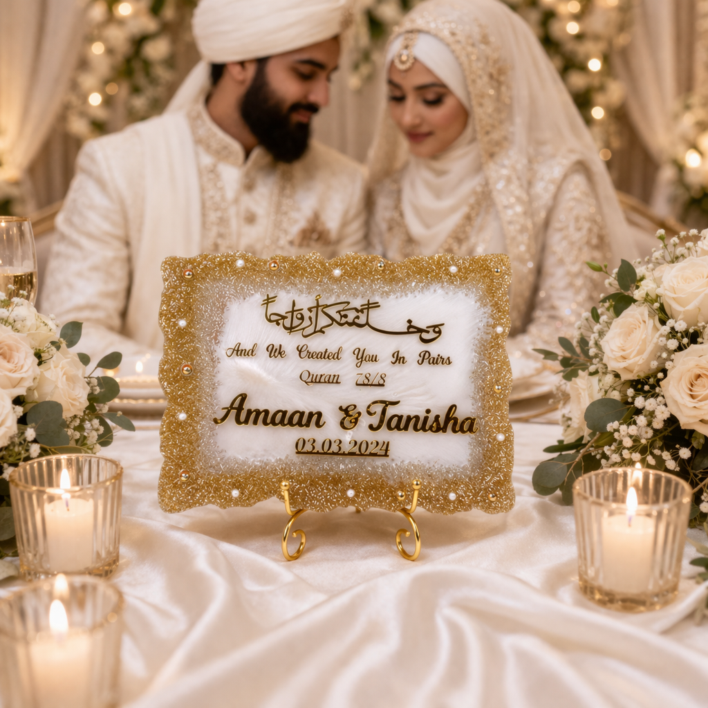 Noor Luxe Off-White Sequin Couple Frame – 12x9 Inches