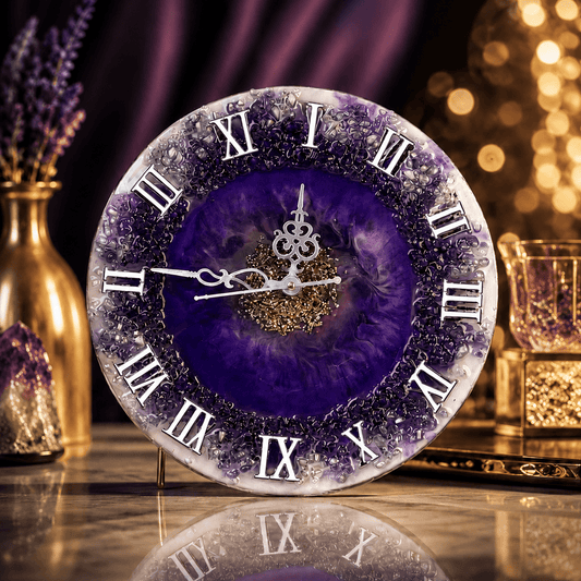 Handmade Resin Art Wall Clock – 12 Inch Modern Home Décor with Natural Stones | Resin Art Wall Clock 12 Inches Unique Home Decor.
