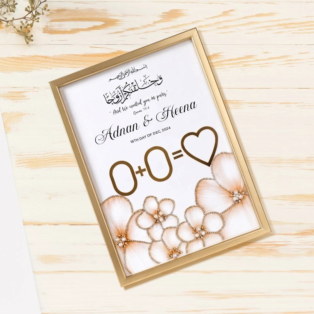 Golden Ivory Personalised Nikah Nama Frame – Thumbprint Islamic Wedding Keepsake Frame (A4 & A3)