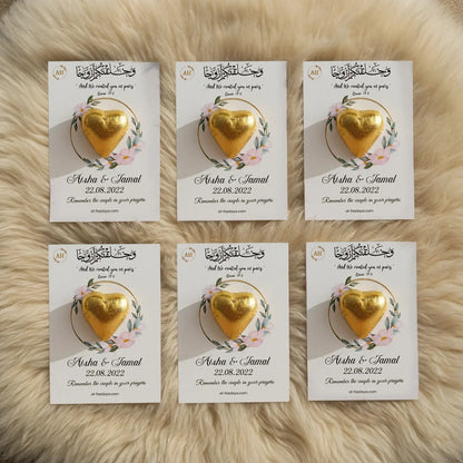 Customized Premium Heart Chocolate Card Nikah Favor with Quranic Verse and Floral Wreath 3