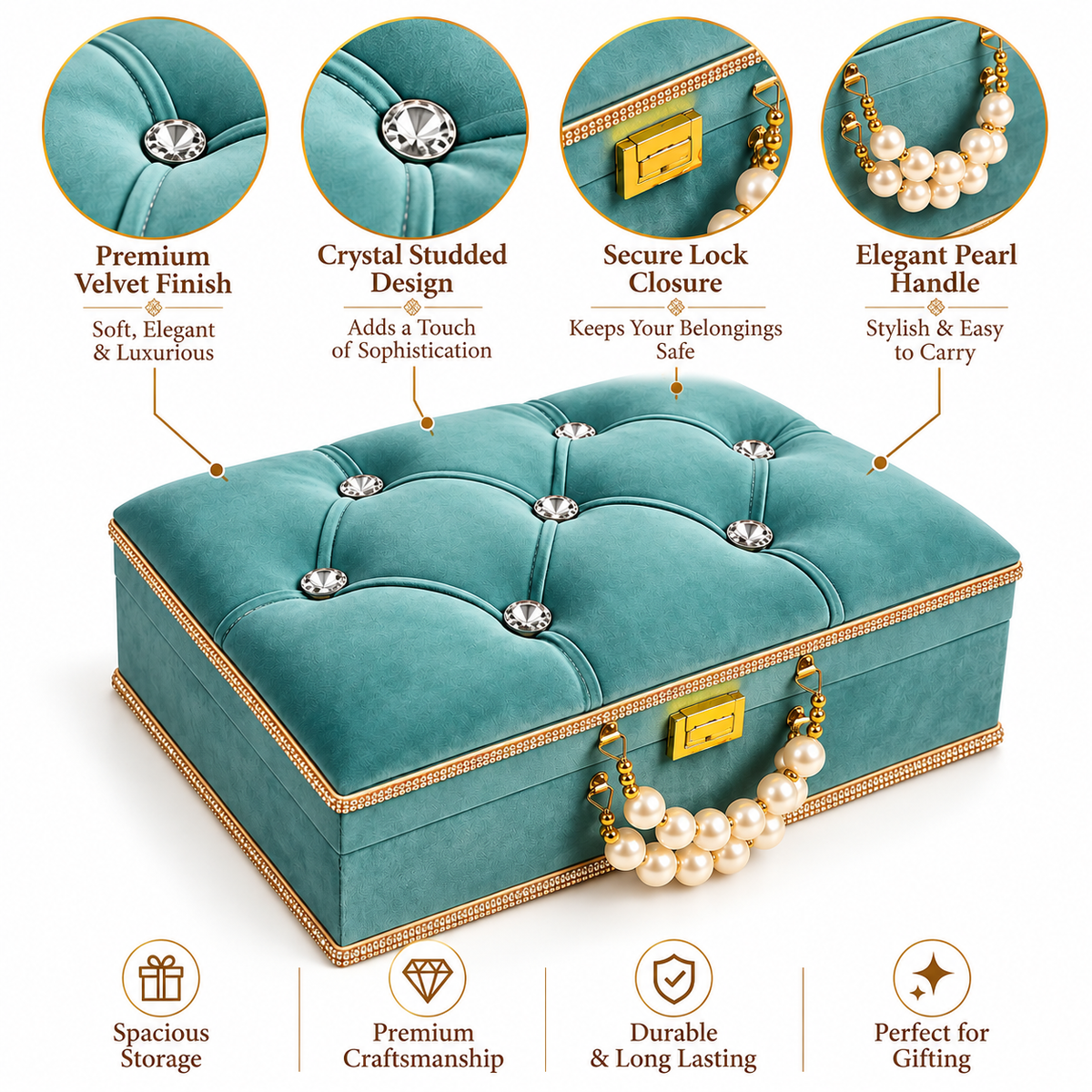 Premium Diamond tufted Gift Box | Luxury Gift Box | Colour Torqoise