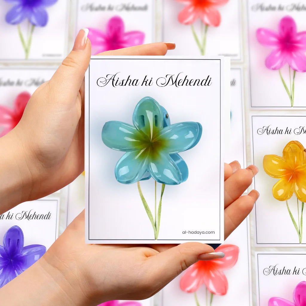 Personalized Henna Hues Flower Hair Clip Favor Card for Mehendi and Wedding Celebrations