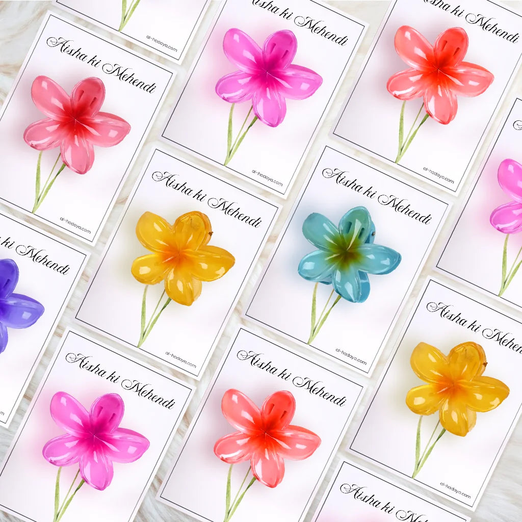 Personalized Henna Hues Flower Hair Clip Favor Card for Mehendi and Wedding Celebrations 2