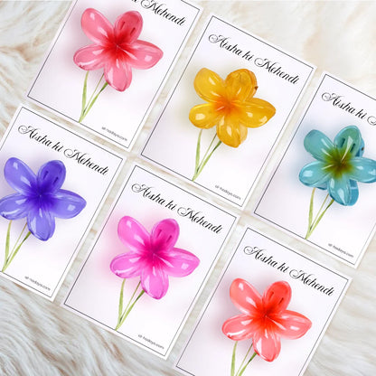 Personalized Henna Hues Flower Hair Clip Favor Card for Mehendi and Wedding Celebrations
